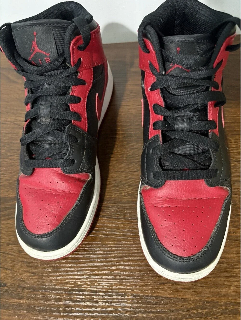 Nike Air Jordan 1 Kids 7YLeather Sneakers Black/Red Unisex Kids